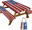 Picnic Table Cover with Bench Covers American Flag Waterproof Windproof Fitted Outdoor Tablecloth with Elastic Rectangle Table Cloth Camping Accessories,72x30 Inch