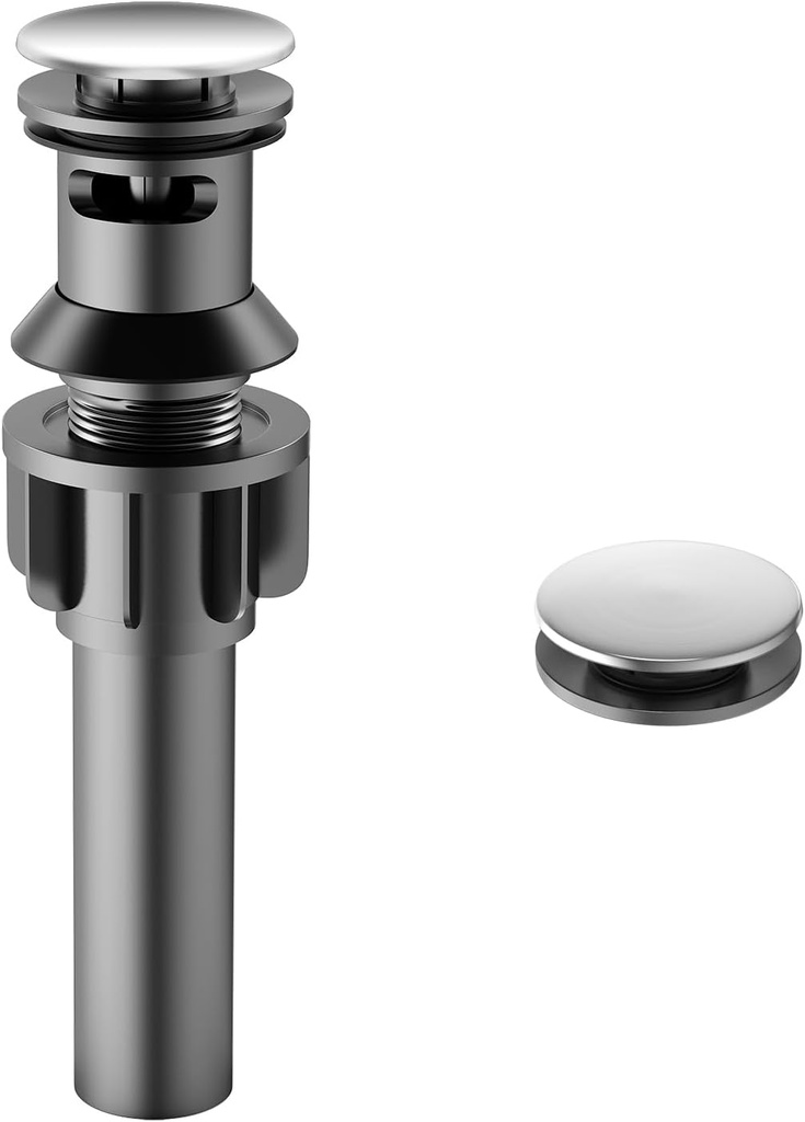 Bathroom Sink Drain with Overflow, PureHome Bathroom Sink Stopper, Pop Up Bathroom Drain Stopper Sink Plug - Engineering Plastic Material - Polished Chrome
