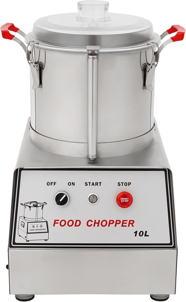 Commercial Food Processor, 10L 2.64Gal 1100W 1400RPM 201 Stainless Steel Heavy Duty Electric Vegetable Meat Chopper Multifunction Food Chopping Machine with Detachable Blades (10L/2.64Gal)