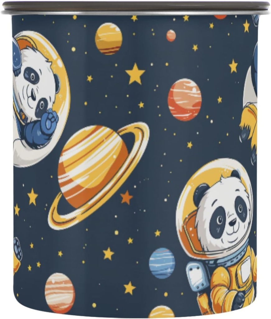 Astronaut Panda Planet Stars Airtight Coffee Bean Canister 30oz Food Storage Containers with Lids For Gournd, Tea, Sugar, Flour, Rice, Cereal, Candy Cookie Jar