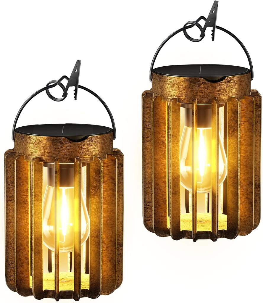Solar Lanterns Outdoor Waterproof, Brighter Up to 12 Hrs Outdoor Hanging Solar Lights, Outside Hanging Lanterns for Garden Porch Patio Yard Decor, Gifts for Women Mom Father 2 Pack