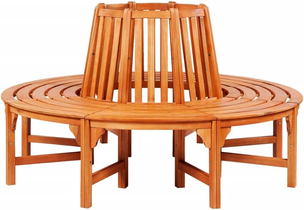 vidaXL Circular Tree Bench, Outdoor Seating, Eucalyptus Tropical Hardwood, Weather-, Durable, Unique Design, Brown