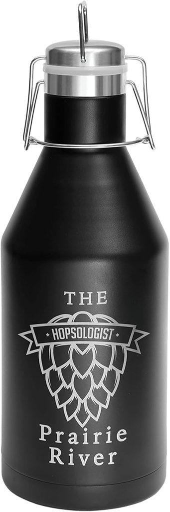 Imprue 64 oz. Stainless Steel Vacuum Insulated Growler: Swing-Top Lid for Fresh Beverages On the Go - Custom Engraved Growler: Your Logo, Your Style! - Black