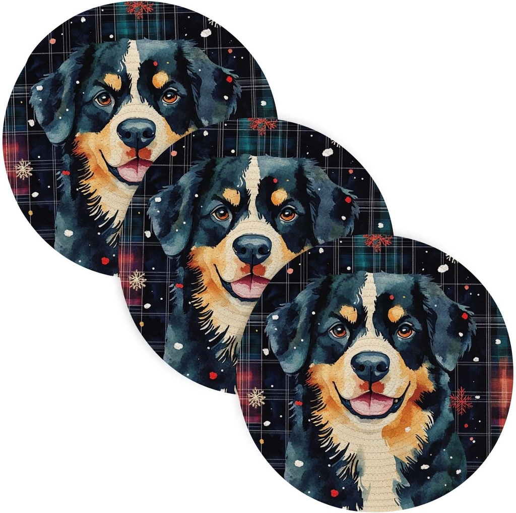 3 Pcs Kitchen Trivet for Hot Dishes 15in Cotton Thread Weave Dish Holder for Crock Pot Halloween Decor Colorful Dog Buffalo Plaid Snowflakes Christmas