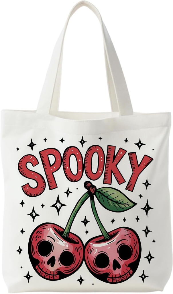 NATSUNO Spooky Halloween Skull Cherry Tote Bag for Candy Treats, Gothic Halloween Skull Canvas Tote Bag Party Favors, Gothic Reusable Shopping Grocery Bags