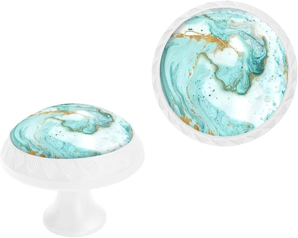 6 Pack White Drawer Pulls Knobs, Turquoise Marble Cabinet Knobs Crystal Glass Dresser Knobs for Kitchen Bathroom Hardware