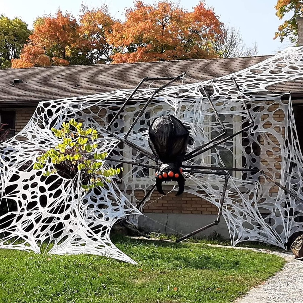 2 Packs Spider Web Halloween Decorations Outdoor, Stretchy 900 sqft Halloween Spider Web, Cut-Your-Own Flexible Spider Webbing for Halloween Decor (Spiders Not Included)