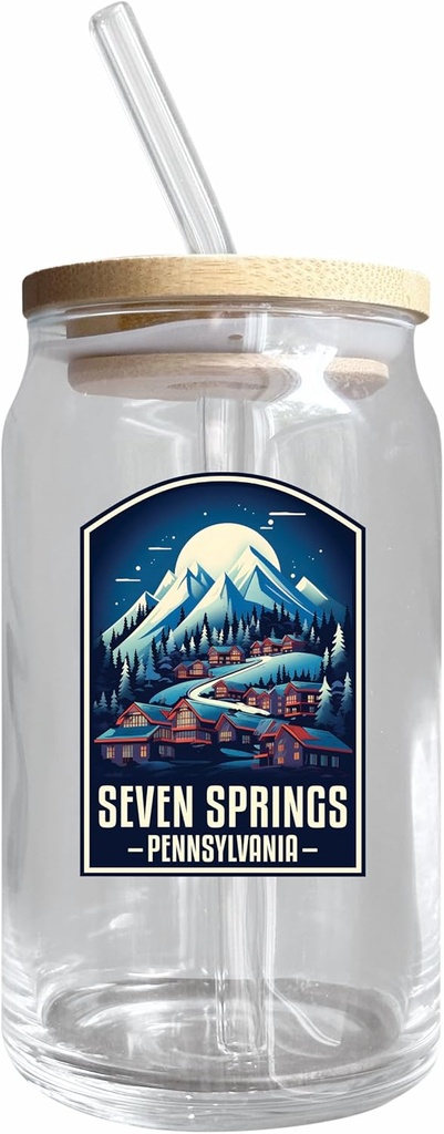 R and R Imports Seven Springs Pennsylvania Snowy Village Design Souvenir 12 oz Beer Can Glass Single