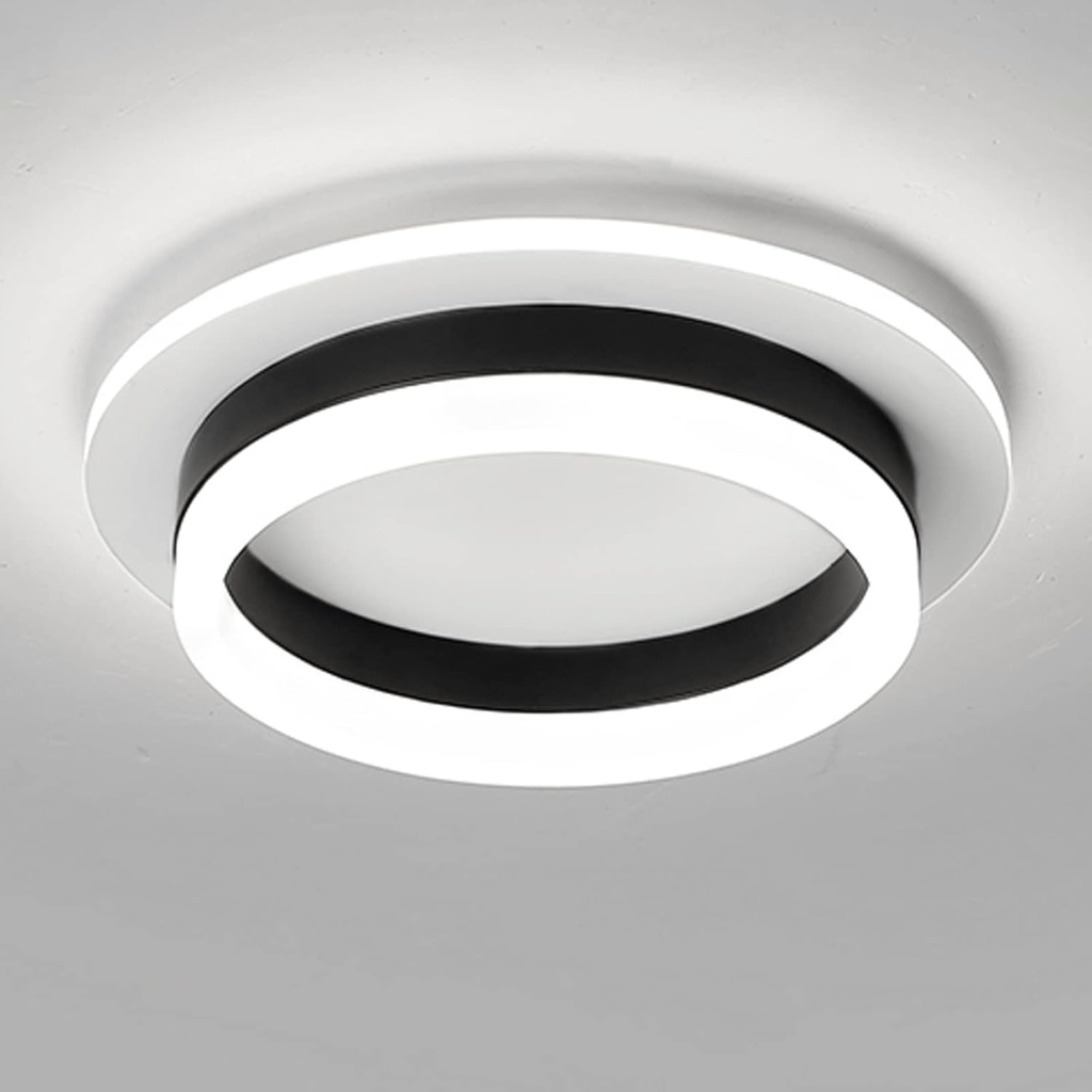 Round Modern LED Flush Mount Ceiling Lamp, 24W LED Light Fixture, Black Small Hallway Ceiling Light for Dining Room, Bedroom, Kitchen, Bathroom, Entryway Lighting (Cool White, 6000K)