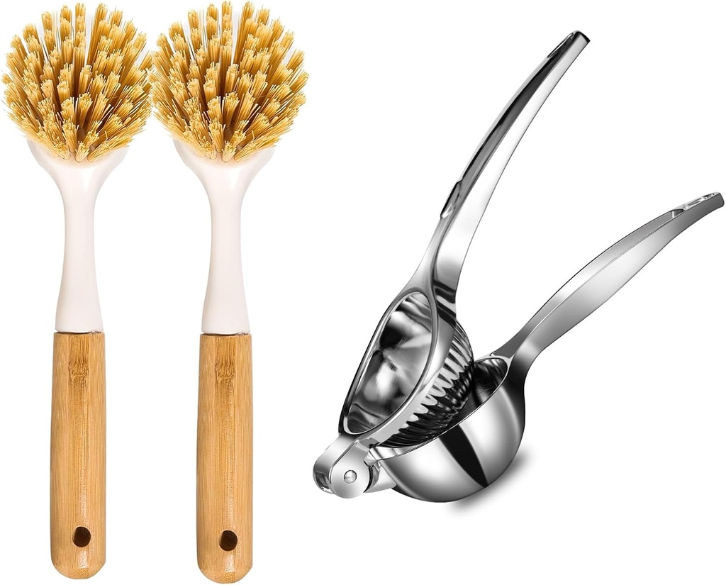 Lemon Squeezer & 2 Pack Kitchen Dish Brush, Handheld juicer press For Making Lime, fruit juice, useful Kitchen gadgets