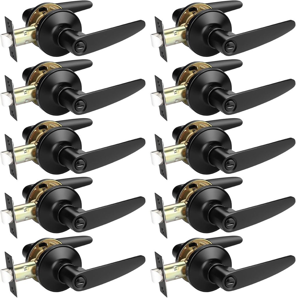Probrico 10 Pack Black Privacy Lever Door Handles, Keyless Door Handle Set for Bedroom or Bathroom, Interior Handles Door Levers Door Knobs Door Lock