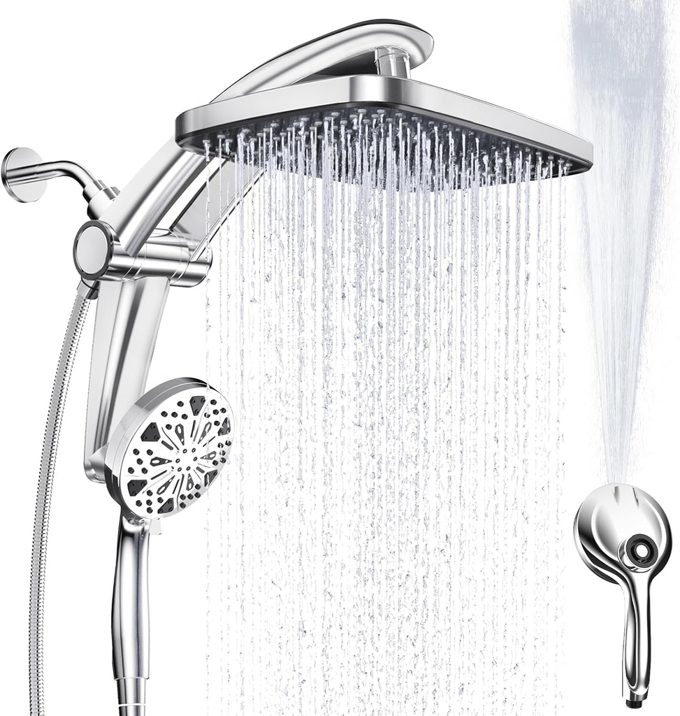 Rain Shower Head with Handheld High Pressure rainfall Shower Heads with Handheld Spray Combo Adjustable one-piece stand daul shower head Built-in Magnetic Docking and Power Jets Shower Panels