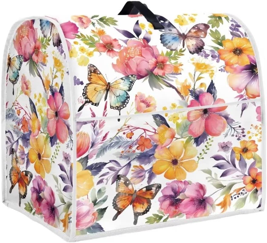 Floral Kitchen Aid Quilted Stand Mixer Cover Single Pack Fits All Tilt Head & Bowl Lift Models Soft Colorfast Polyester Fabric (6-8 Quart 17.1"H x 10.8"W x 14.7"L) Butterfly