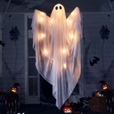 JOYIN Halloween Hanging Light up Ghost with Spooky Warm White LED Light, 47” Halloween Hanging Decoration White Ghosts for Front Yard Patio Lawn Garden Party Decor Indoor Outdoor