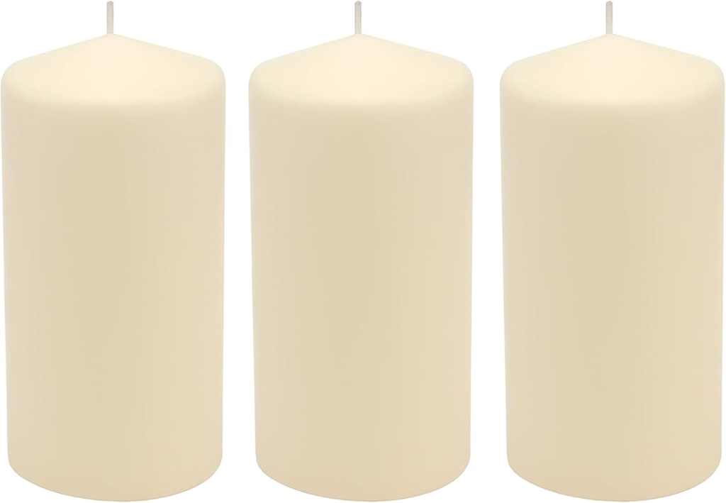 Stonebriar 6 Pack Tall 3 x 6 Inch 65 Hour Long Burning Unscented Ivory Wax Pillar Candles