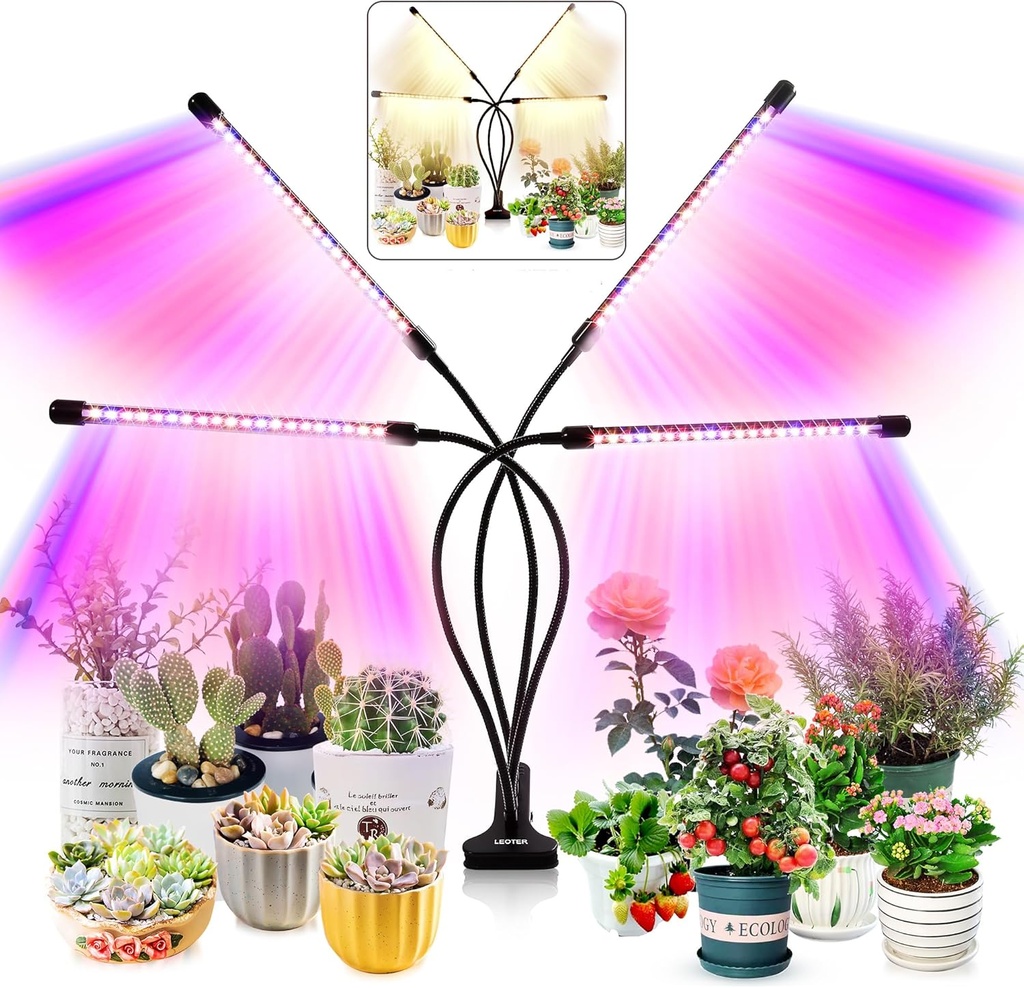 Grow Light for Indoor Plants - Upgraded Version 80 LED Lamps with Full Spectrum & Red Blue Spectrum, 3/9/12H Timer, 10 Dimmable Level, Adjustable Gooseneck,3 Switch Modes