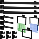 15 Pcs Matte Black Bathroom Hardware Set, 23.3 Inch Bath Towel Bar Set,Towel Rack Square Towel Bar Set, SUS304 Stainless Steel Towel Racks for Bathroom Wall Mounted, Heavy Duty Towel Holder Set