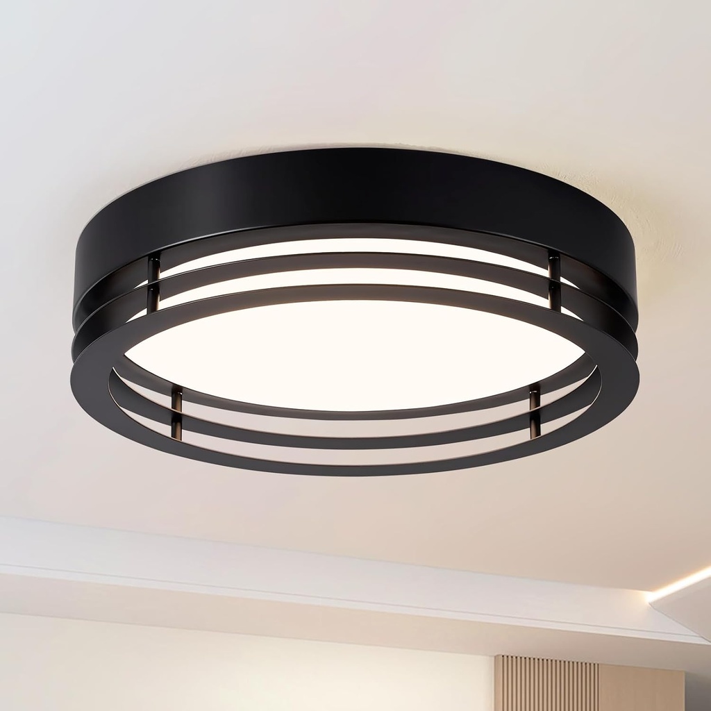 Dimmable Black Flush Mount Ceiling Light, Modern Round LED Ceiling Lights Fixture, Kitchen Flushmount Light for Bedroom Hallway Laundry Room 2700 K-6000 K 5CCT
