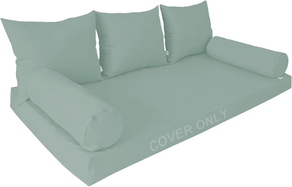 Water-Resistant Outdoor Daybed Cushion Cover Set for Twin Size - Fade Resistant, Breathable Zippered Covers (6-Piece, Bean Green) - Fits Swing, Patio & Garden Furniture
