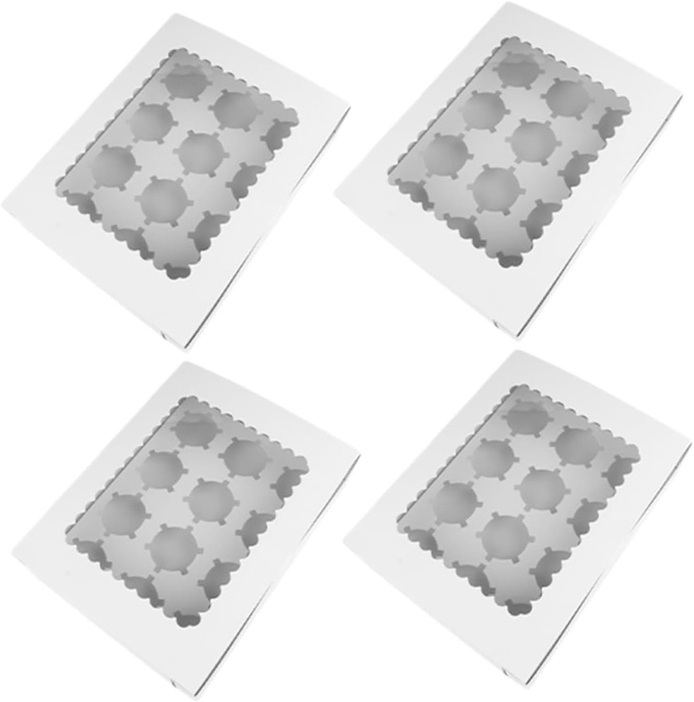 KICHOUSE 4pcs Cupcake Carrier Boxes Portable Bakery Holder for Muffins Cakes Elegant Design Protects Desserts for Personal Commercial Use