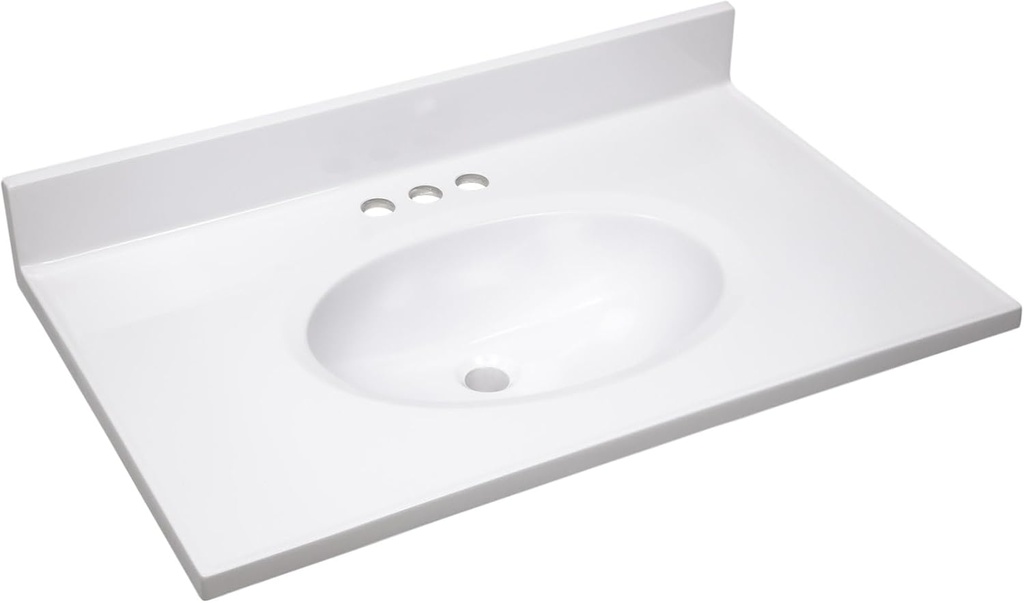 Design House Vanity Top Sink, Cultured Marble, 3 Predrilled Centerset, 4 in Backsplash, Stain-Resistant, Easy-To-Clean, Solid White, 31 in W x 19 in D x 10.6 in H, 586198