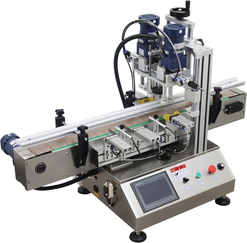 TECHTONGDA Automatic Bottle Capping Machine Electric Cap Sealer for Screw Cap with Chain Conveyor Stainless Steel Bottle Height 1.97-7.48inch Bottle Diameter 1.18-3.94inch Cap diameter: 3.15-4.72inch