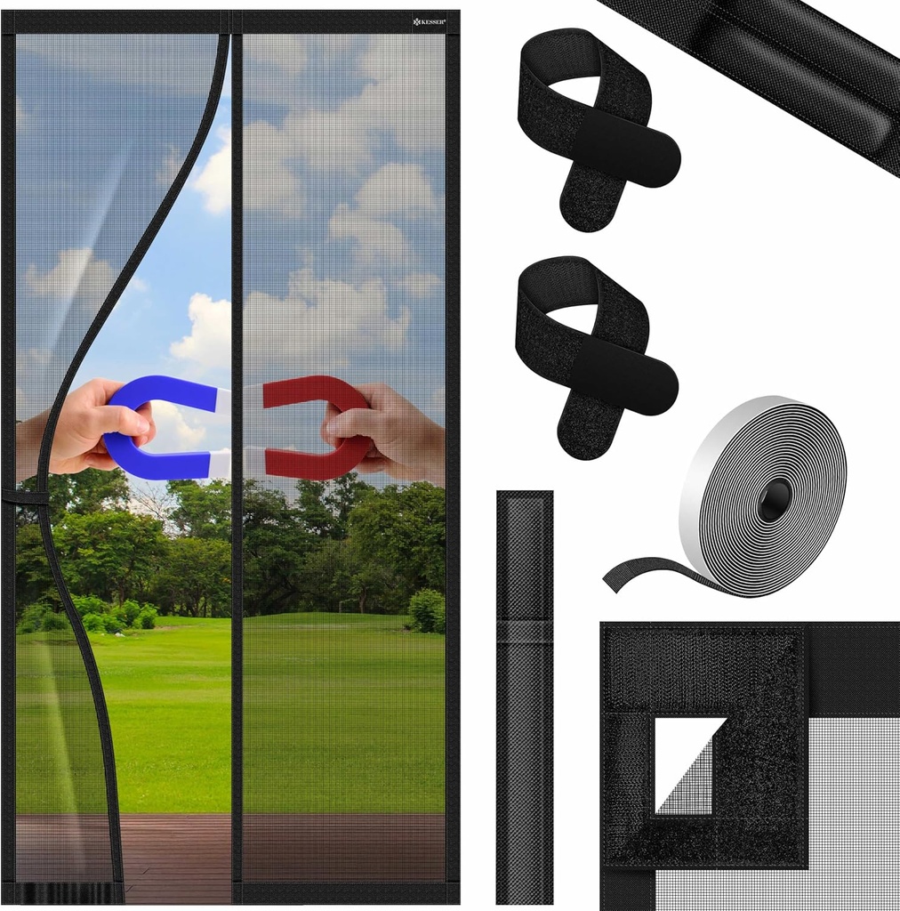 KESSER® Magnetic Door Mosquito Net 90 x 200 cm Magnetic Door Curtain Protective Screen Including Self Adhesive Fixing for Balcony Door Patio Doors Basement Door Installation Without