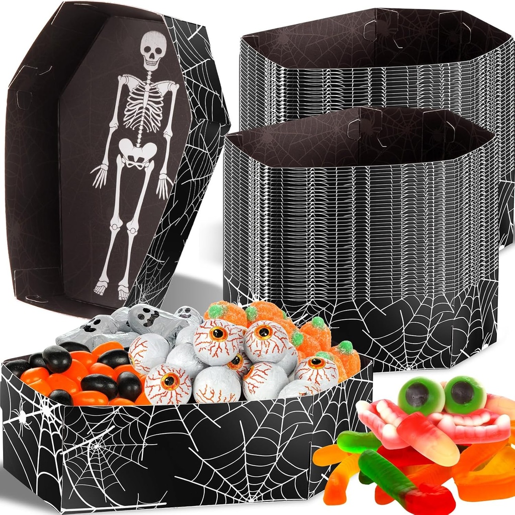 Tenceur 100 Pieces Halloween Coffin Food Trays Halloween Paper Snack Trays Party Supplies Coffin Boxes for Treats for Storage Charcuterie Board Serving Decorations