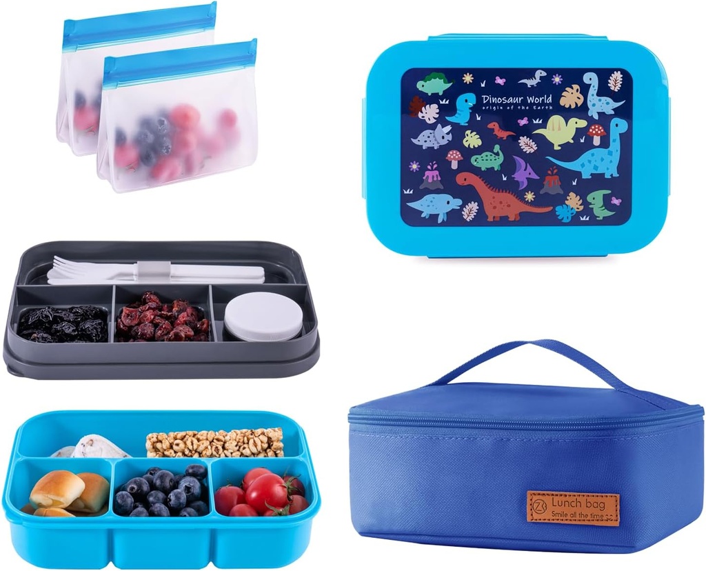 Leak-Proof, 8-Compartment Bento-Style Kids Lunch Box - Ideal Portion Sizes for Ages 6 +, Durale, Drop-Proof, Dishwasher Safe, & Made with BPA-Free Materials(Blue)