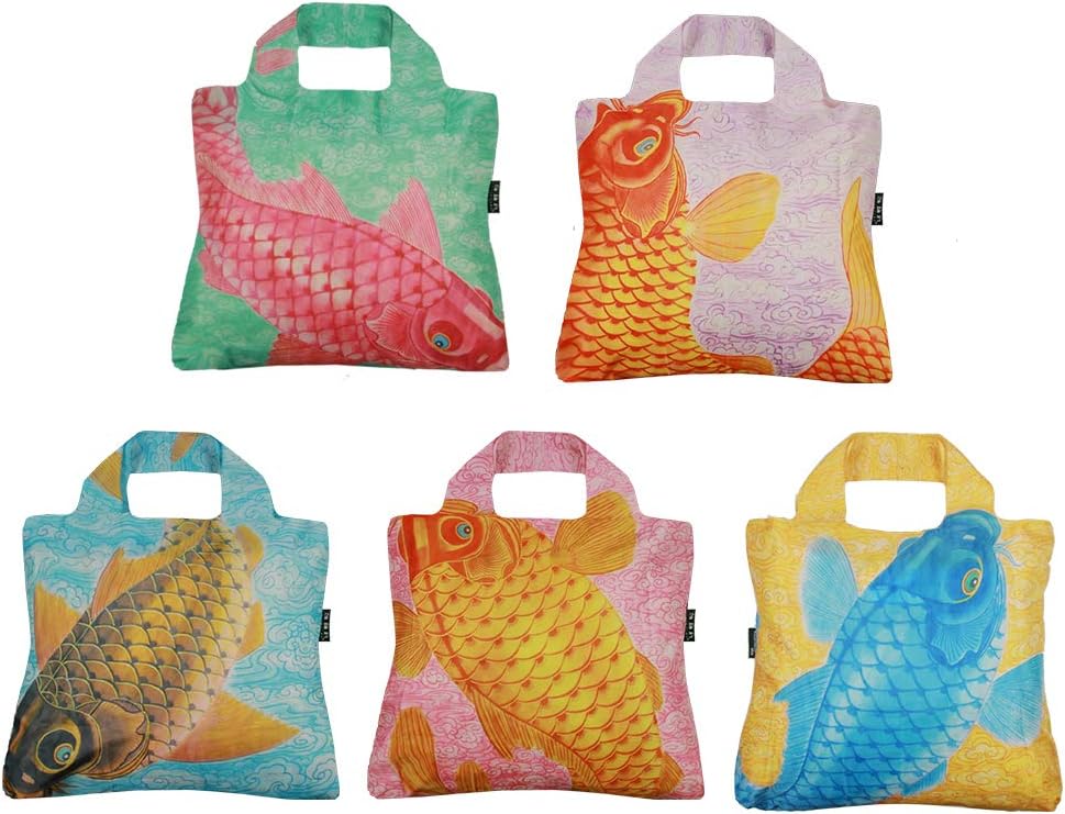 Envirosax Reusable Grocery Bags, Set of 5, Multicolored China Chic Chinese Carp Design, CF Series