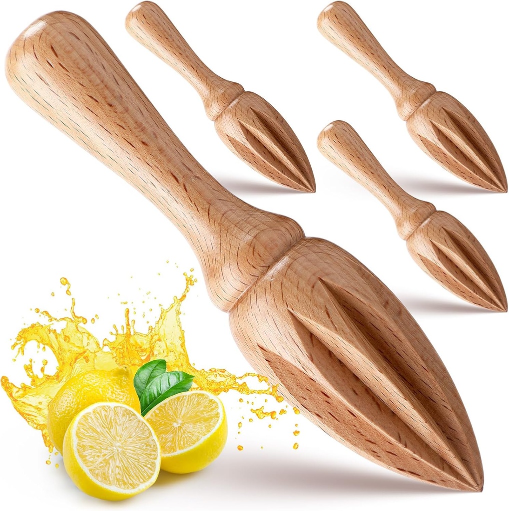 4 Pcs Wooden Citrus Reamer Handheld Lemon Juicer Squeezer Beech Wood Kitchen Juicing Tool for Oranges Limes Grapefruit Manual Juice Extractor for Home Bar Cafe Restaurant Use