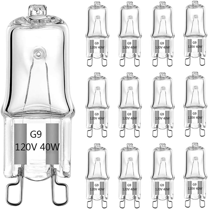 G9 Bulb, 12 Pack G9 Halogen Light Bulbs 2 Pin Base JC Type, 120V T4 Bi-Pin 40W Xenon Small Light Bulb for Chandeliers, Pendants, Cabinet Lights, Bathroom Light Bulbs, Warm White 2700K, Dimmable