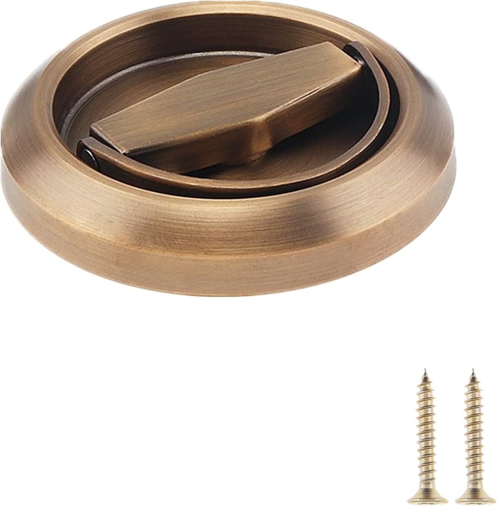 Round Recessed Handle Hidden Brushed Stainless Steel Closet Door Handle with Screws for Bedroom Living Room Cabinets Drawer (Brass)