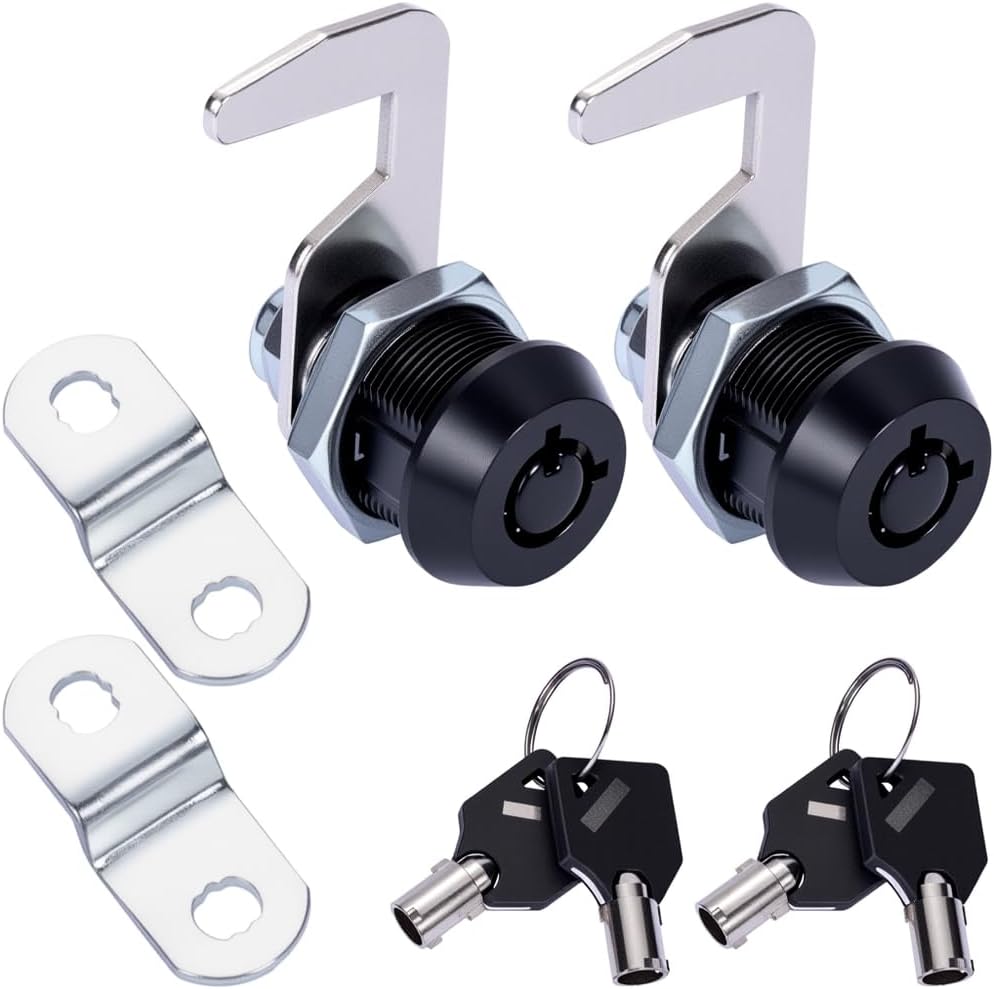 Toolbox Lock Tubular Cam Replacement Lock Hook Cam Keyed Alike (5/8 Inch, Black, 2 Pack)