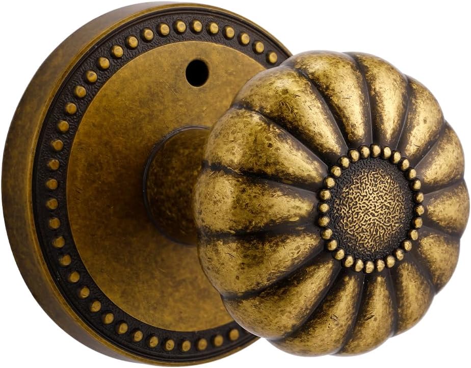 Antique Brass Door Knobs Interior Privacy Door Knob with Lock for Bedroom and Bathroom,Zinc Alloy 1 Pack