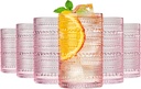 Khen Hobnail Beaded Highball Drinking Tumbler Glasses | Set of 6 | Pastel Pink, Vintage Bubble Whiskey Glassware, Embossed Cocktail, Water, Rocks Glass