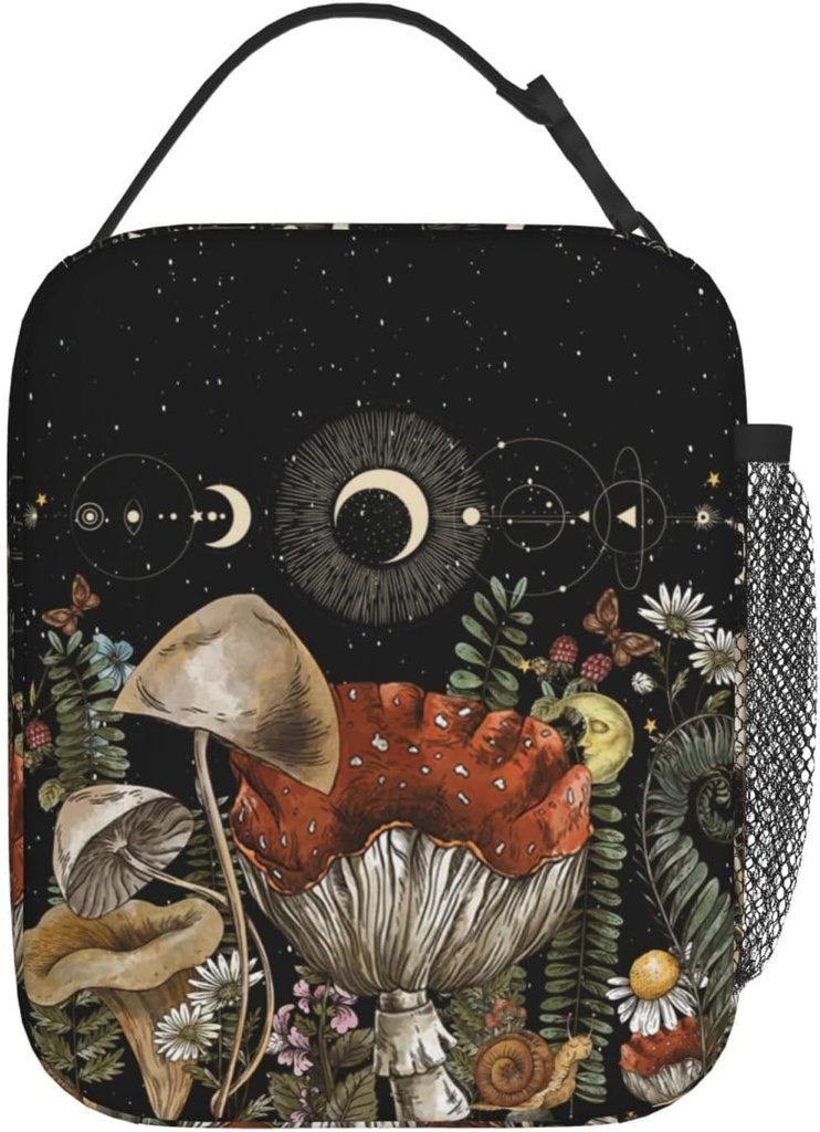 Vintage Mushroom Cute Forest Magic Leaf Forest Insulated Lunch Bag Portable Reusable Zipper Lunch Box For Men Women Work Picnic Travel Camping