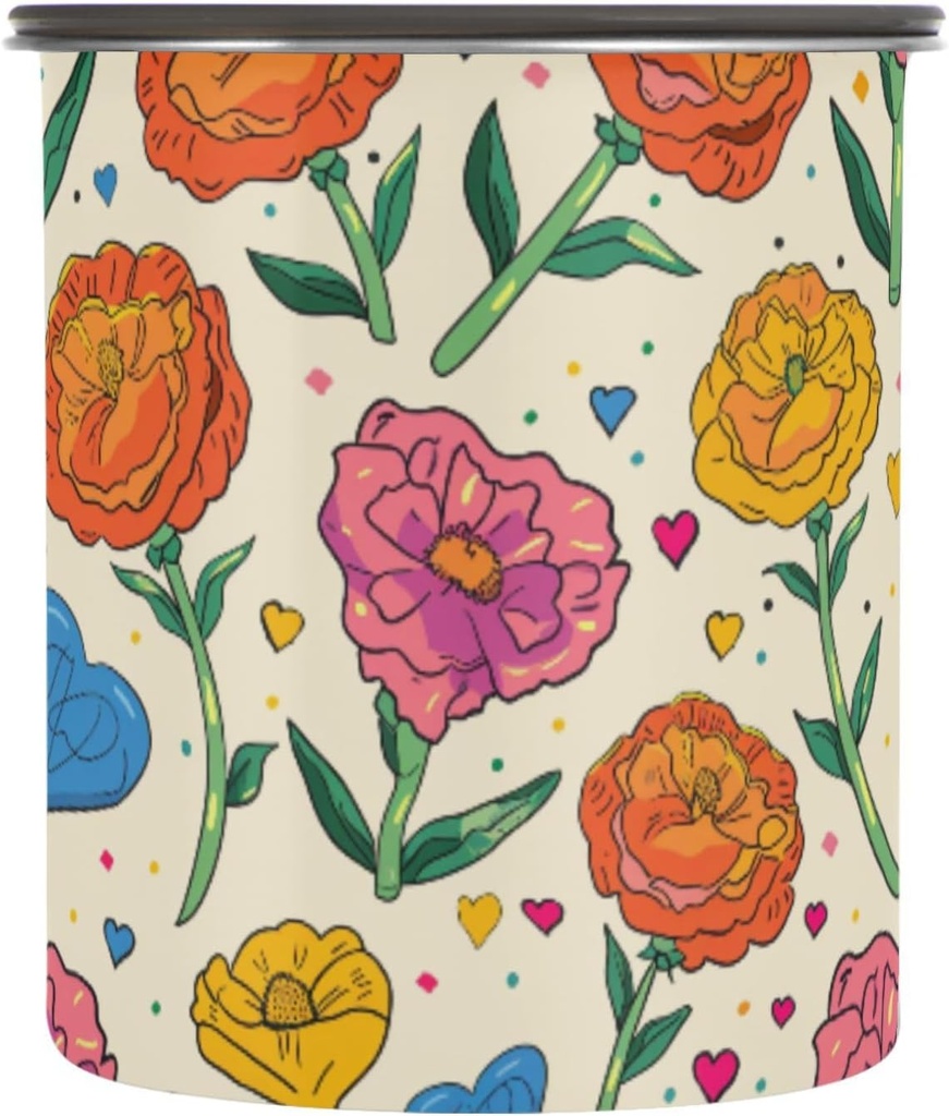 ALAZA Carnation Flower Heart Airtight Coffee Bean Canister 30oz Food Storage Containers with Lids For Gournd, Tea, Sugar, Flour, Rice, Cereal, Candy Cookie Jar