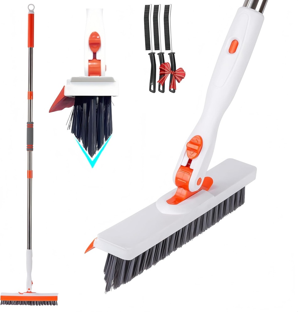 Grout Cleaner Brush with Long Handle,180°Adjustable V-Shape Grout Line Scrubber for Crevice, Tile Line, Shower, Kitchen, Bathroom