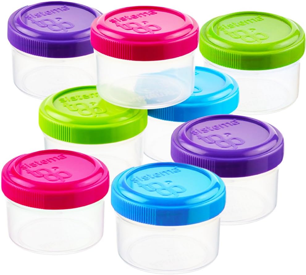 Sistema To Go Collection Dressing Food Storage Containers, 1.1 Ounce, Assorted Colors, Set of 8