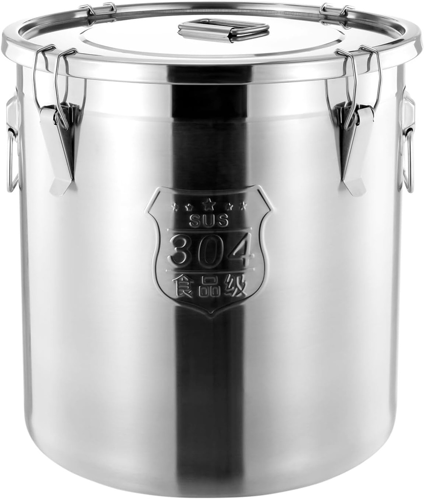 48L Stainless Steel Airtight Canister Rice Cereal Grain Canisters Container Food Oil Sugar Milk Storage Bucket w/Handles+Lid Cylinder Jar for Household Kitchen Bar Restaurants Silver (48L)