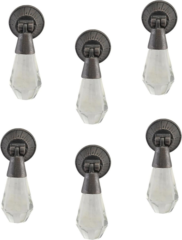Perilla Home Set of 6 Knobs Glass Iris Knob Modern Decorative Glass Knobs for Home Decor, Kitchen, Cabinet, Hardware, Cupboard, Door, Dresser, Wardrobe and Drawer Pulls Clear