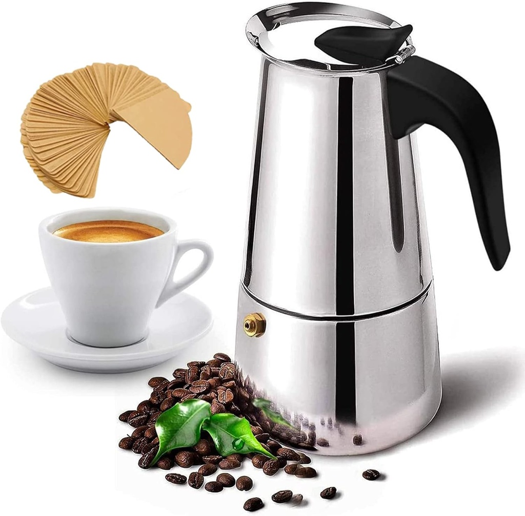2020 latest coffee pot portable coffee pot stainless steel coffee filter 2 cups, 4cups,6 cups, 9 cups, 12 cups of silver,Classic Italian Coffee Maker (9cups/450ml)