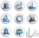 JamJam 1.5" 8Pack Coastal Cabinet Handles Blue Nautical Sea Starfish Animals Theme Ceramics Nursery Kids Door Decor Drawer Pulls and Knobs