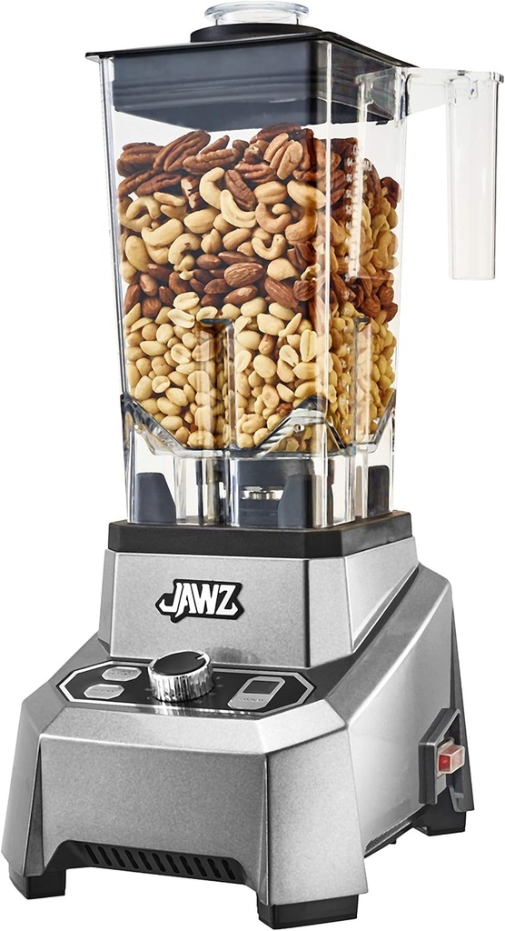 JAWZ High Performance Blender, 64 Oz Professional Grade Countertop Blender, Food Processor, Juicer, Smoothie or Nut Butter Maker, Variable 10 Speed Easy Control Dial, Stainless Steel Blades, Silver