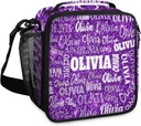Personalized Name Lunch Bag, Custom Insulated Lunch Box Customized Reusable Lunch Boxs Customized Lunch Tote Meal Bags, Deep Purple Sequins Glittering Effect