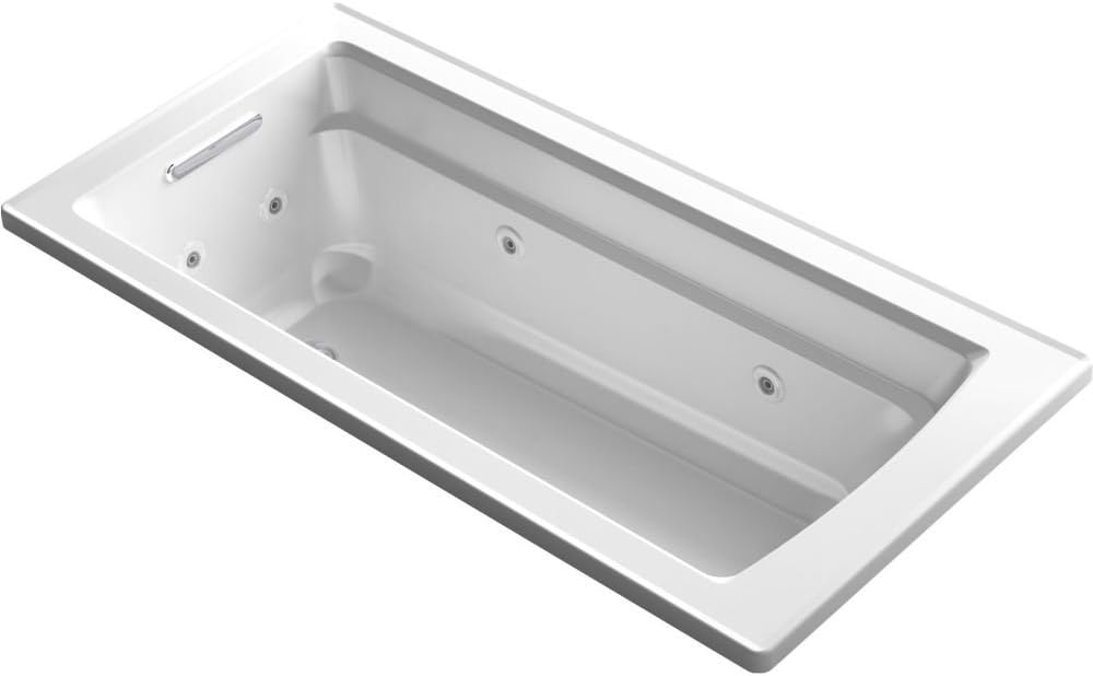 Kohler 1949-H-0 Archer 66-Inch x 32-Inch Drop-In Whirlpool with Heater and Reversible Drain, White