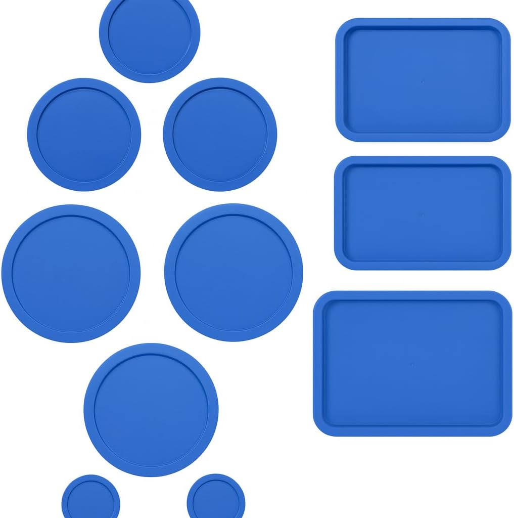 Replacement Lids for Pyrex Glass Food Storage Containers Rectangular (1) 1-Cup (2) 2-Cup (2) 4-Cup (1) 7-Cup (2) 3-Cup (1) 6-Cup Round Rectangle (Blue)