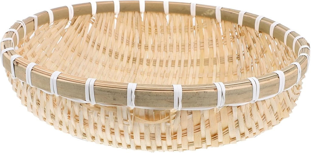 Veemoon Handmade Bamboo Fruit Storage Basket Drainage Round Woven Basket for Kitchen