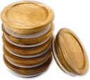6PCS Regular Mouth Mason Jar Lids, Reusable Natural Acacia Wood Canning Lids Ball Jars Wooden Storage Lids with Airtight Silicone Seal for Regular Mouth Jars (Brown)